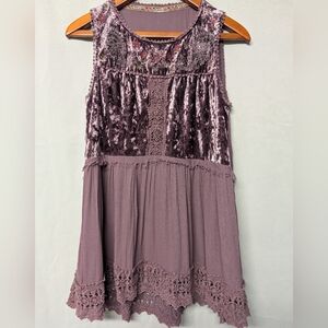 Mauve Velvet Boho Tank Top Blouse